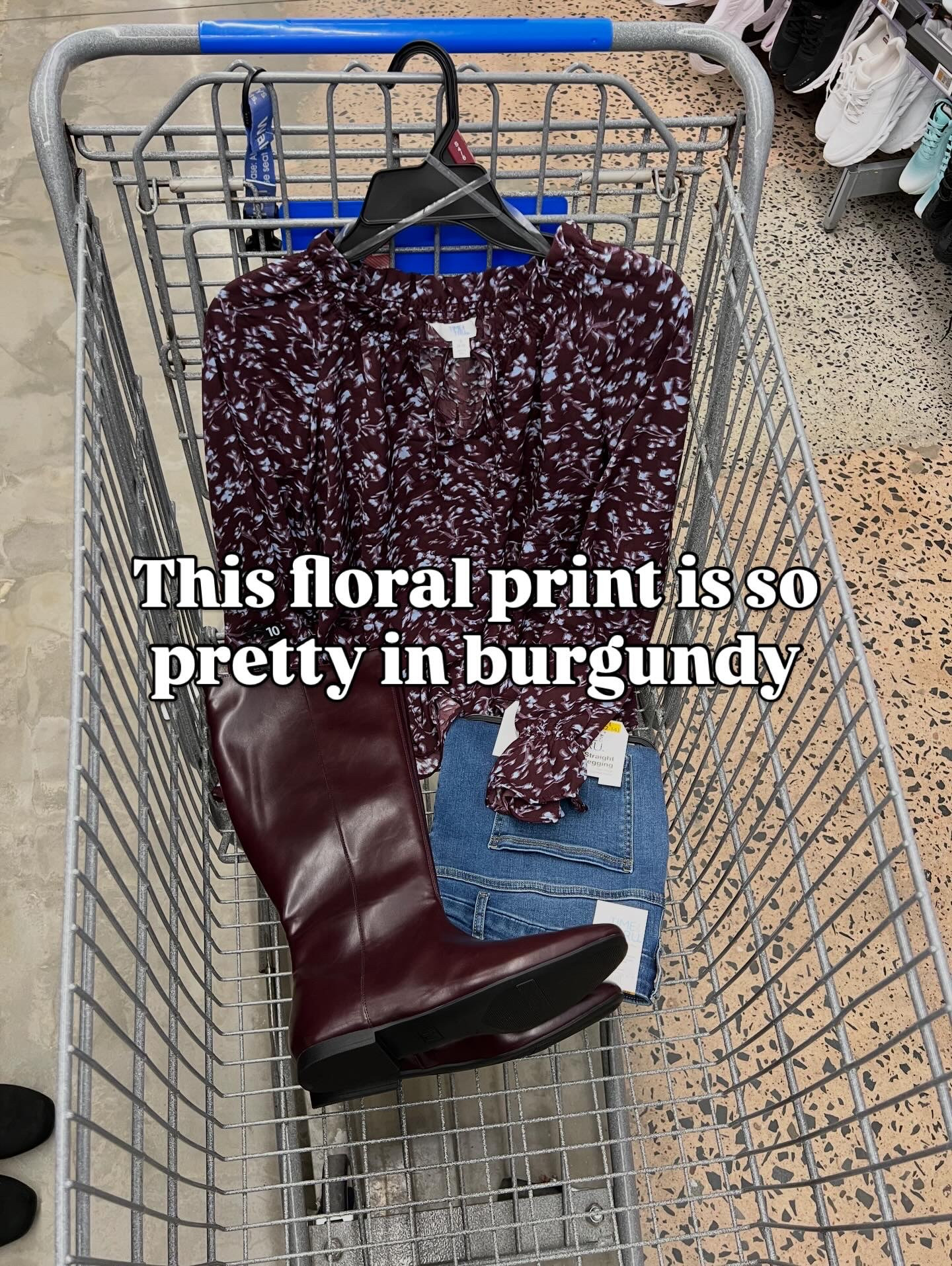 Walmart floral blouse and high rise straight jeggings with burgundy boots. These fit true to size. The reviews said to size up in the jeggings so I did and they’re too big. #walmartfashion 

#LTKFindsUnder50 #LTKFindsUnder100 #LTKOver40