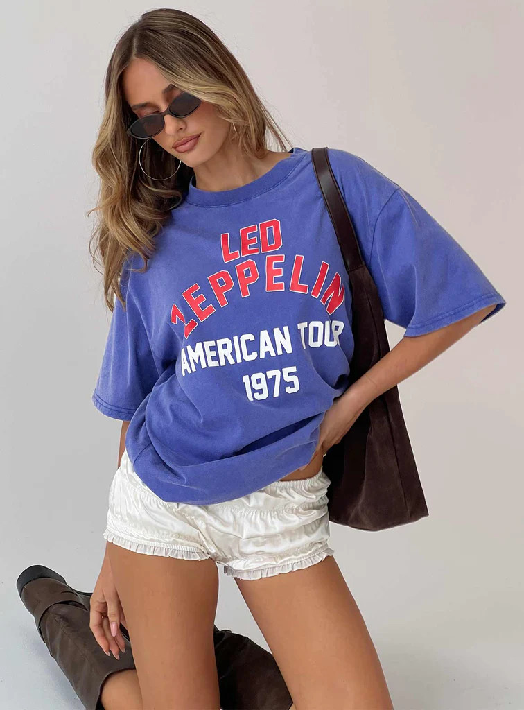 Led Zeppelin Vintage Oversized Graphic Tee Blue | Princess Polly US