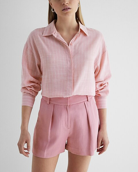 Linen-Blend Striped Boyfriend Portofino Shirt | Express
