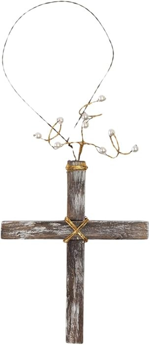 Transpac Distressed Natural Brown Cross with Beaded Accents 10.5 x 4.5 Wood Decorative Hanging Or... | Amazon (US)