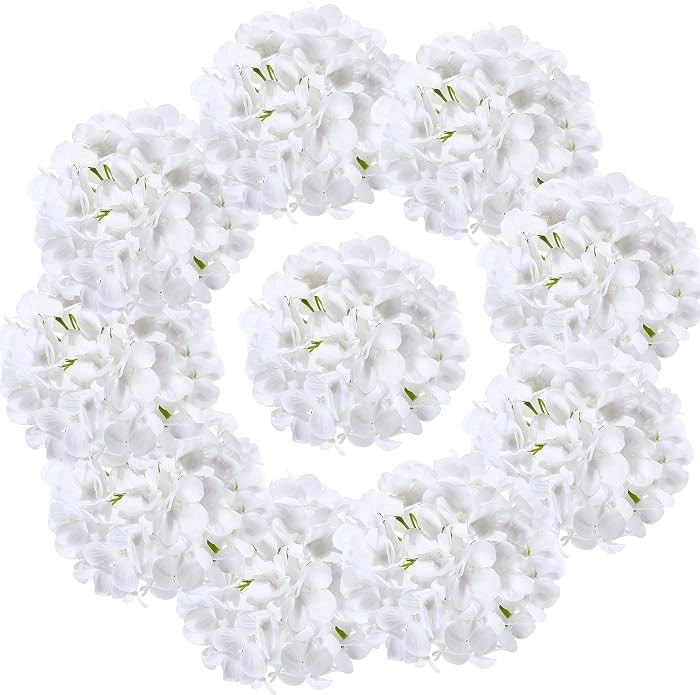 Silk Hydrangea Heads with Stems Artificial Flowers Heads for Home Wedding Decor,Pack of 10 (White... | Amazon (US)