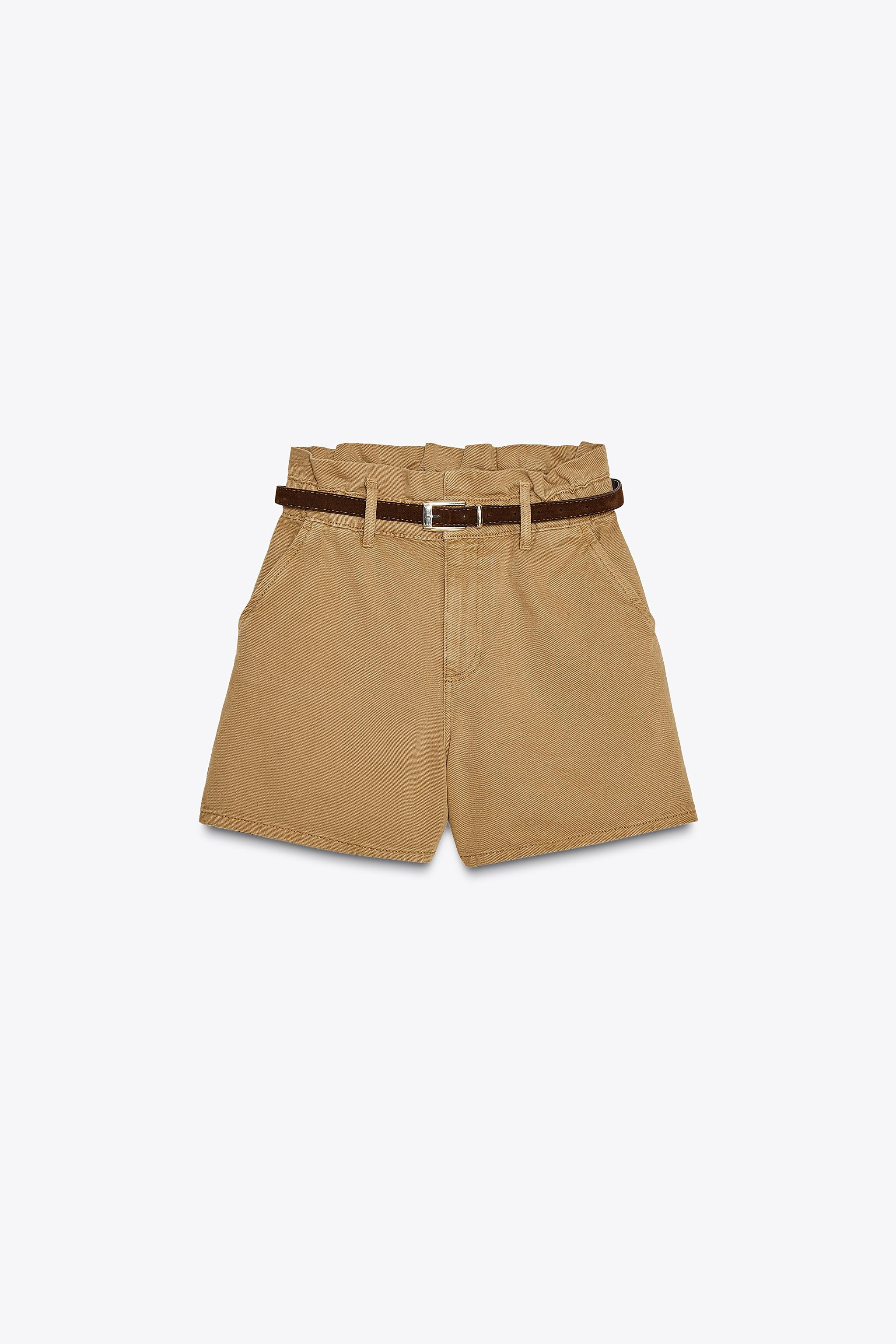 Z1975 DENIM PAPERBAG BELTED SHORTS | Zara US