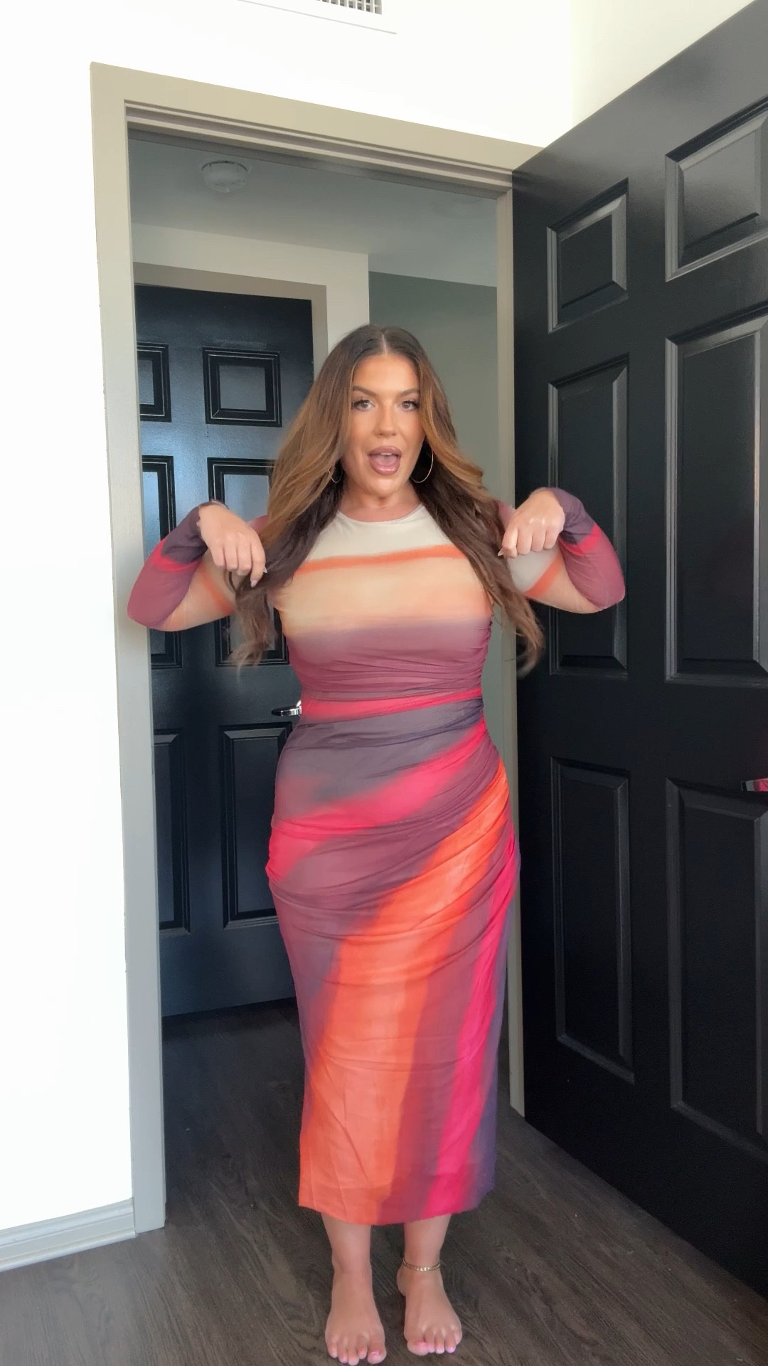 Amazon Dress! Wearing a L! This dress has arm coverage (mesh, summer-friendly sleeves) and is also tummy friendly (ruching around the tummy and printed pattern) also linked accessories and undergarments!

#LTKMidsize #LTKFindsUnder50 #LTKStyleTip