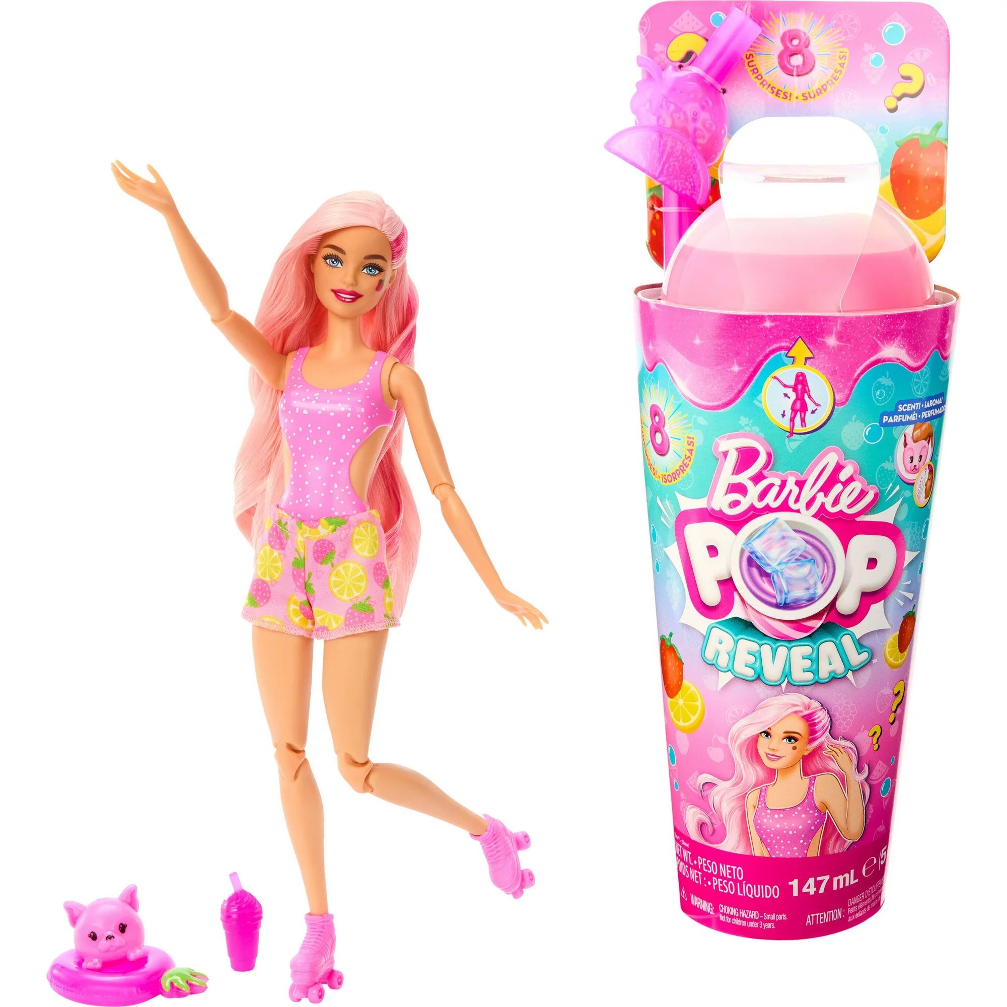 Barbie Pop Reveal Fruit Series Strawberry Lemonade Doll, 8 Surprises Include Pet, Slime, Scent & ... | Walmart (US)