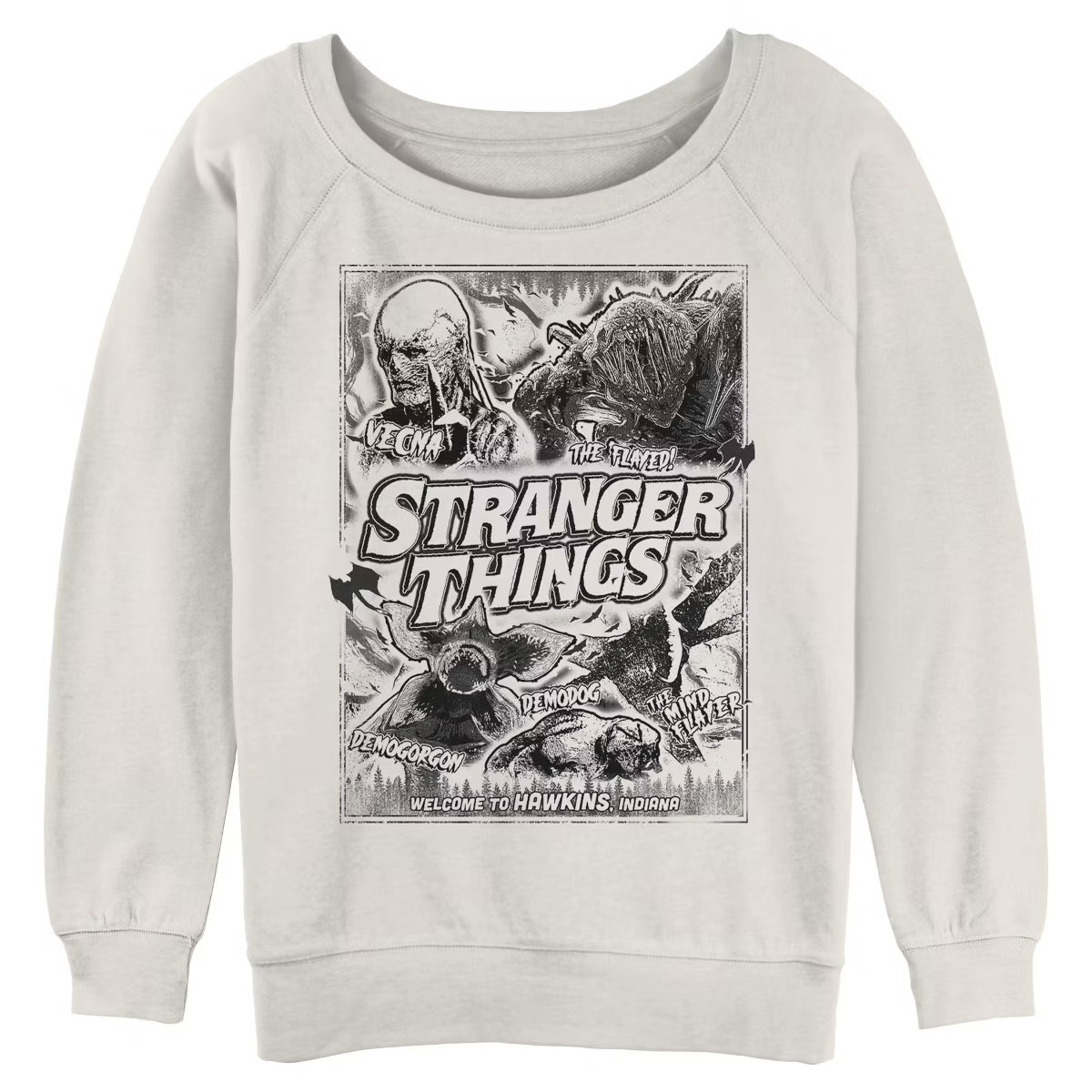 Juniors Stranger Things Monsters Vintage Comic Panels Sweatshirt - Egret - Small | Target