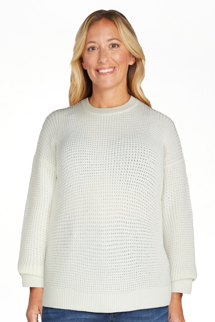Time and Tru Women's and Women's Plus Waffle Stitch Sweater with Long Sleeves, Midweight, Sizes X... | Walmart (US)