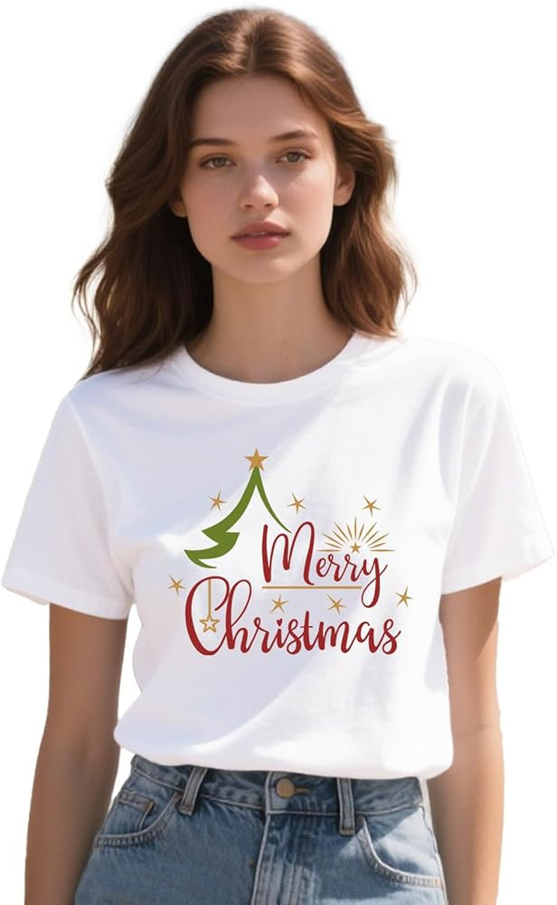 Christmas Shirts for Women Merry Merry Merry Christmas T-Shirt Xmas Holiday Tee Tops | Amazon (US)
