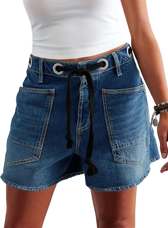 Cicy Bell Women Drawstring Barrel Denim Shorts Summer Jorts Baggy Jeans | Amazon (US)
