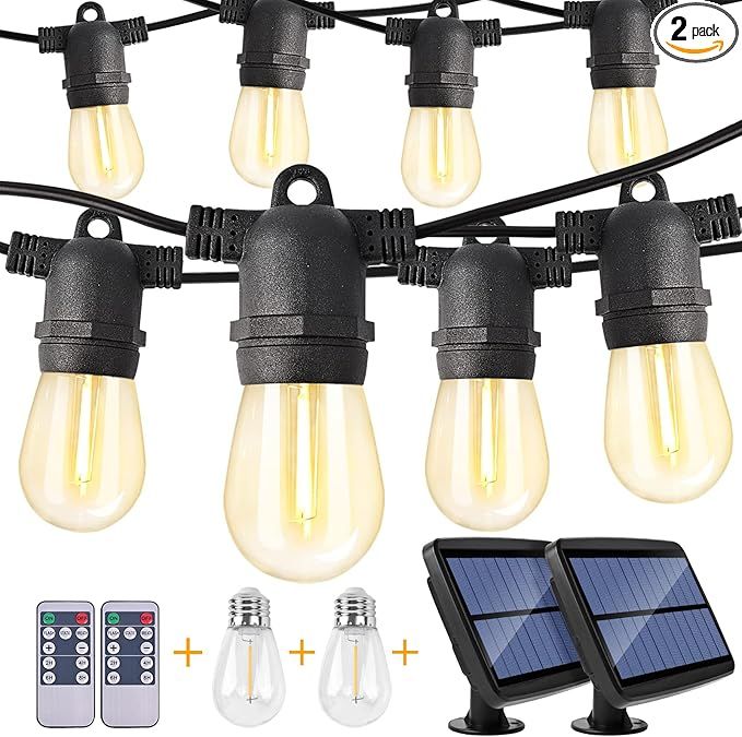 2-Pack 96FT Solar Outdoor String Lights Waterproof with Dimmable Remote Control,Patio LED String ... | Amazon (US)