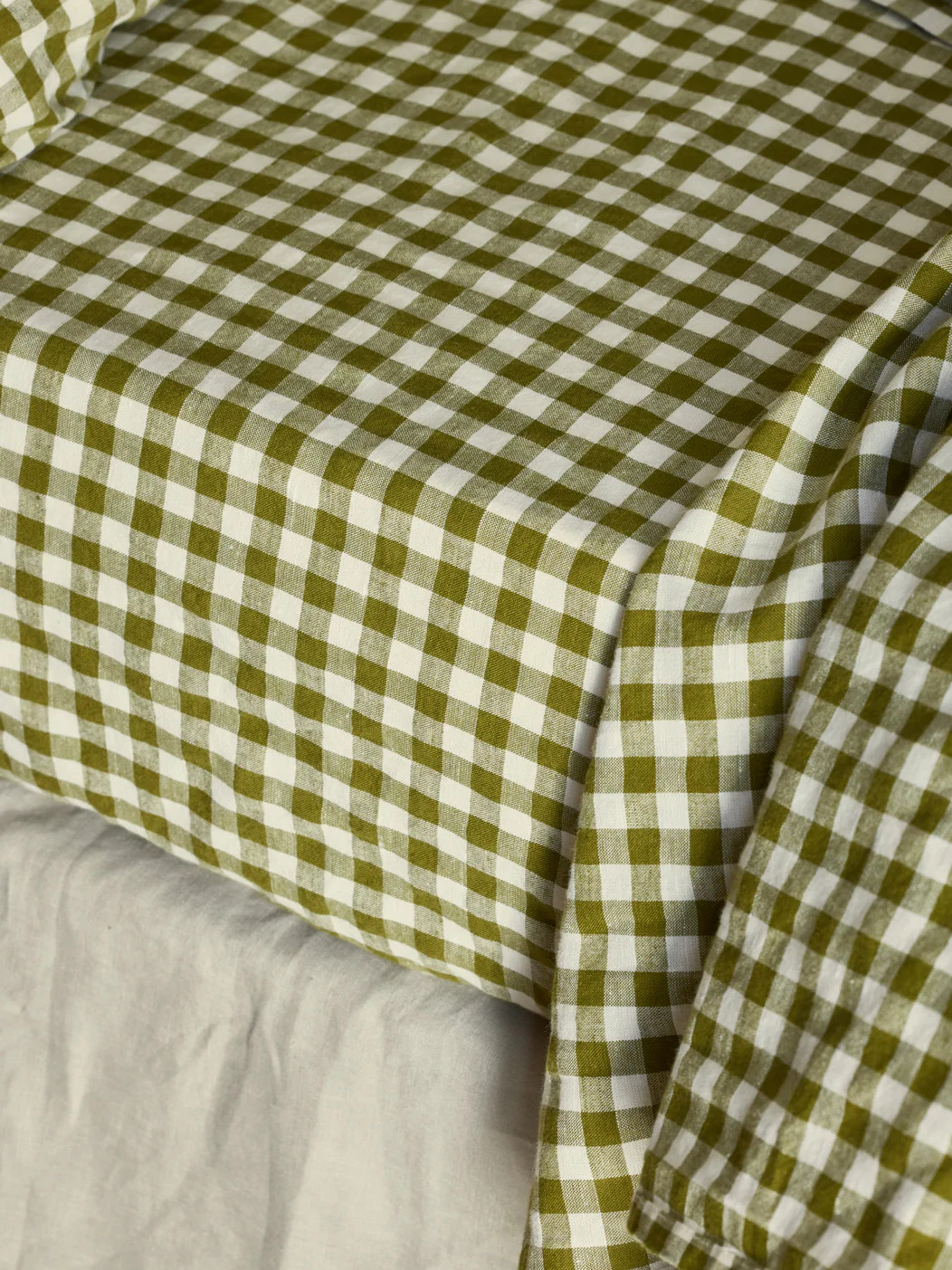 Botanical Green Gingham 100% Linen Fitted Sheet | Piglet