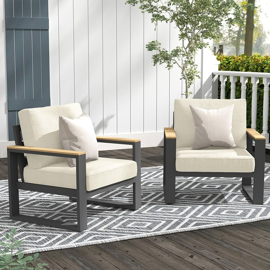 RoyalCraft Aluminum Outdoor Patio Chair, 2 Pieces All-Weather Metal Patio Sofa with Height-Adjust... | Amazon (US)