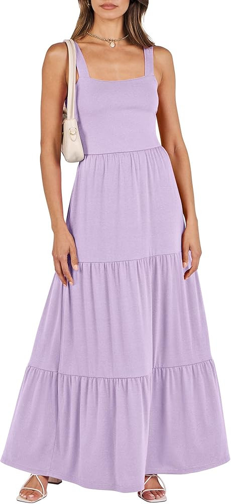 ANRABESS Women's Summer Casual Long Maxi Beach Vacation Dresses Sleeveless Square Neck Flowy Tier... | Amazon (US)