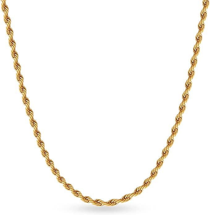 18K Gold Over 925 Sterling Silver Clasp 3mm Rope Chain for Men Women Gold Chain Necklace 16, 18, ... | Amazon (US)