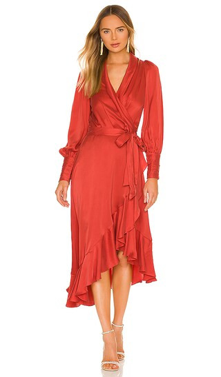 Silk Wrap Midi Dress in Crimson | Revolve Clothing (Global)
