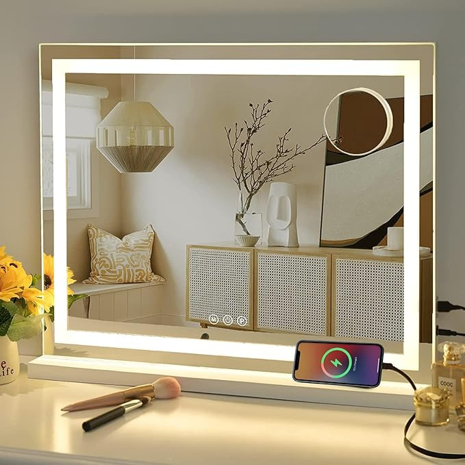 Vanity Mirror with Lights, 23" x 18" Makeup Mirror, Hollywood Mirror with 3 Color Modes & Adjusta... | Amazon (US)