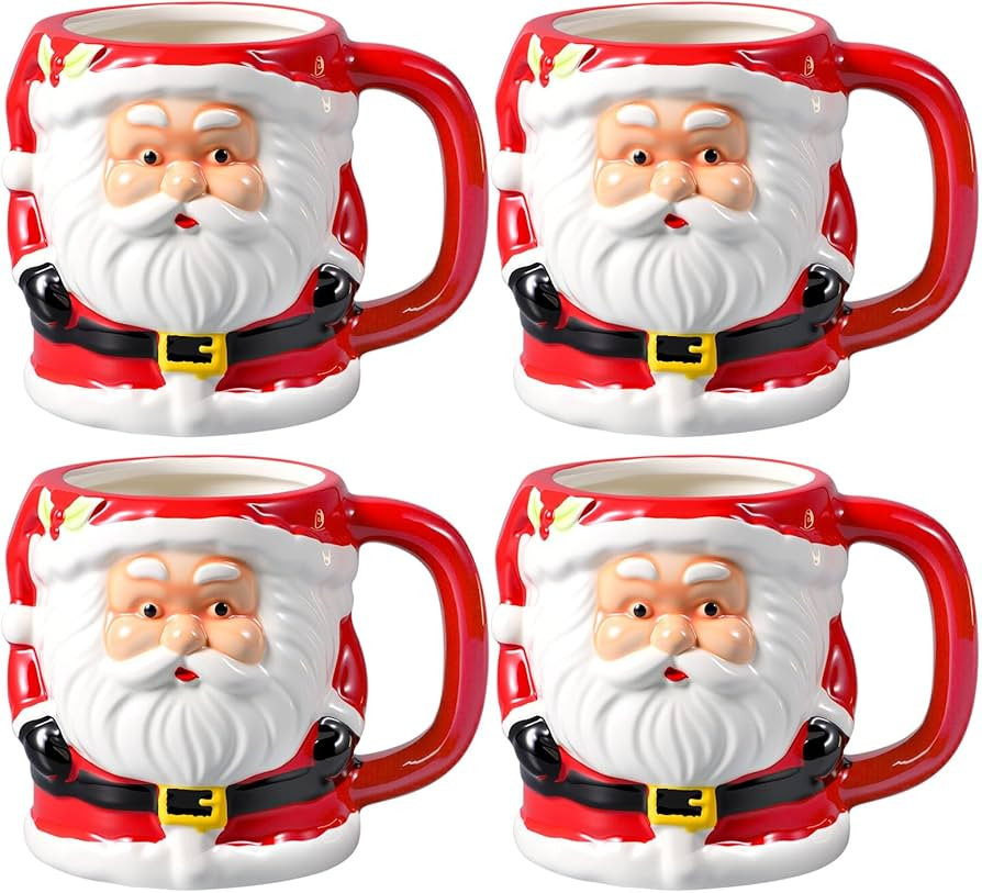 EBOOT 4 Set Santa Claus Coffee Mugs 12 Oz Ceramic Christmas Cups Hand-Painted 3D Christmas Santa ... | Amazon (US)