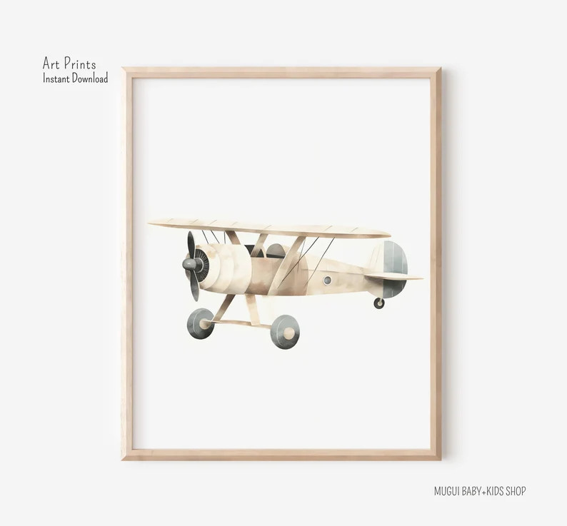 Biplane Print, Vintage Plane Wall Art, Travel Nursery Decor, Printable Travel Wall Art, Boys Room... | Etsy (US)