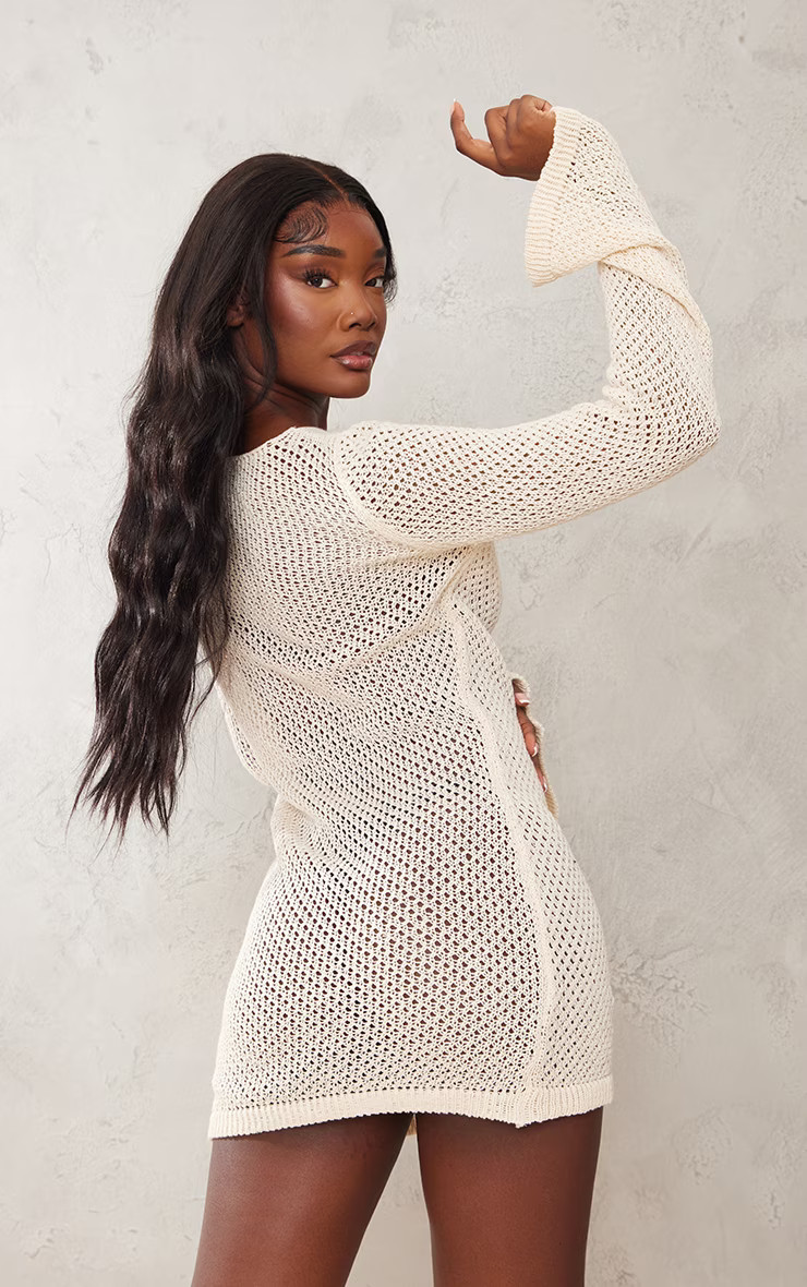 Tall Cream Long Sleeve Knitted Mini Dress | Pretty Little Thing (Australia & New Zealand)