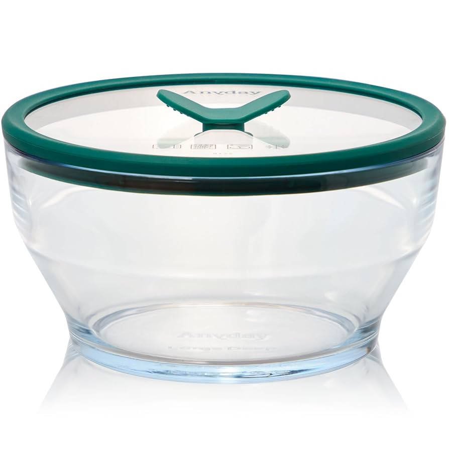Anyday 8-Cup Glass Food Storage with Glass Lid, Round Deep Dish | Plastic-Free Meal Prep & Microw... | Amazon (US)