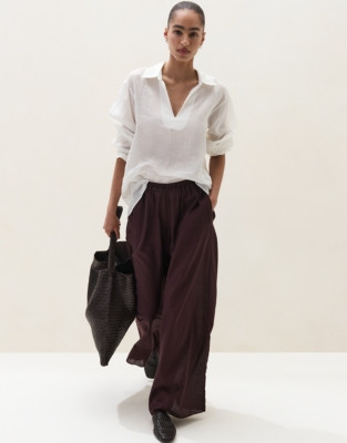 The White Company Cotton Voile Trousers, Oxblood, Size: S | The White Company UK & ROW