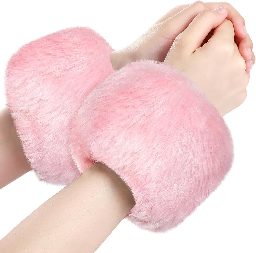 SATINIOR Faux Fur Short Wrist Cuff Winter Fuzzy Wrist Cuff Warmers for Women Girls Favors | Amazon (US)