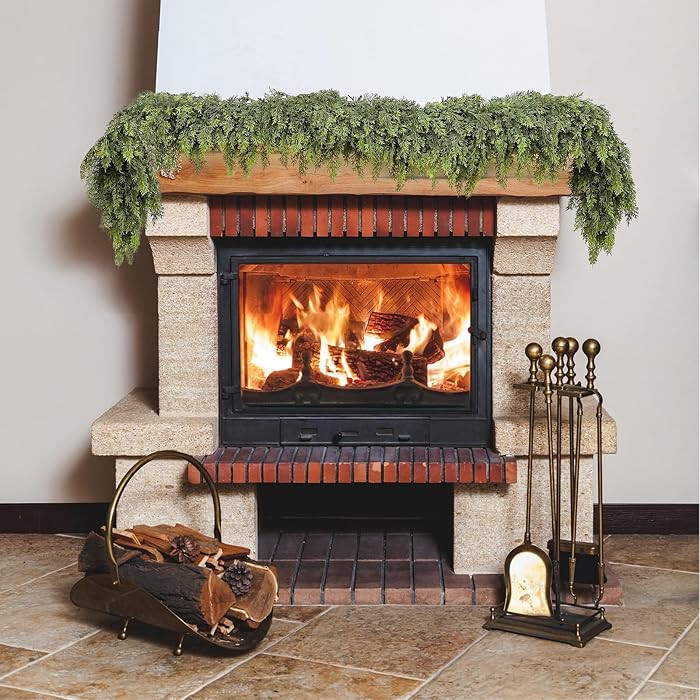 9 FT Christmas Cedar Garland Artificial Realistic with Soft Thick Green Faux Lush Cedar Pine Garl... | Amazon (US)