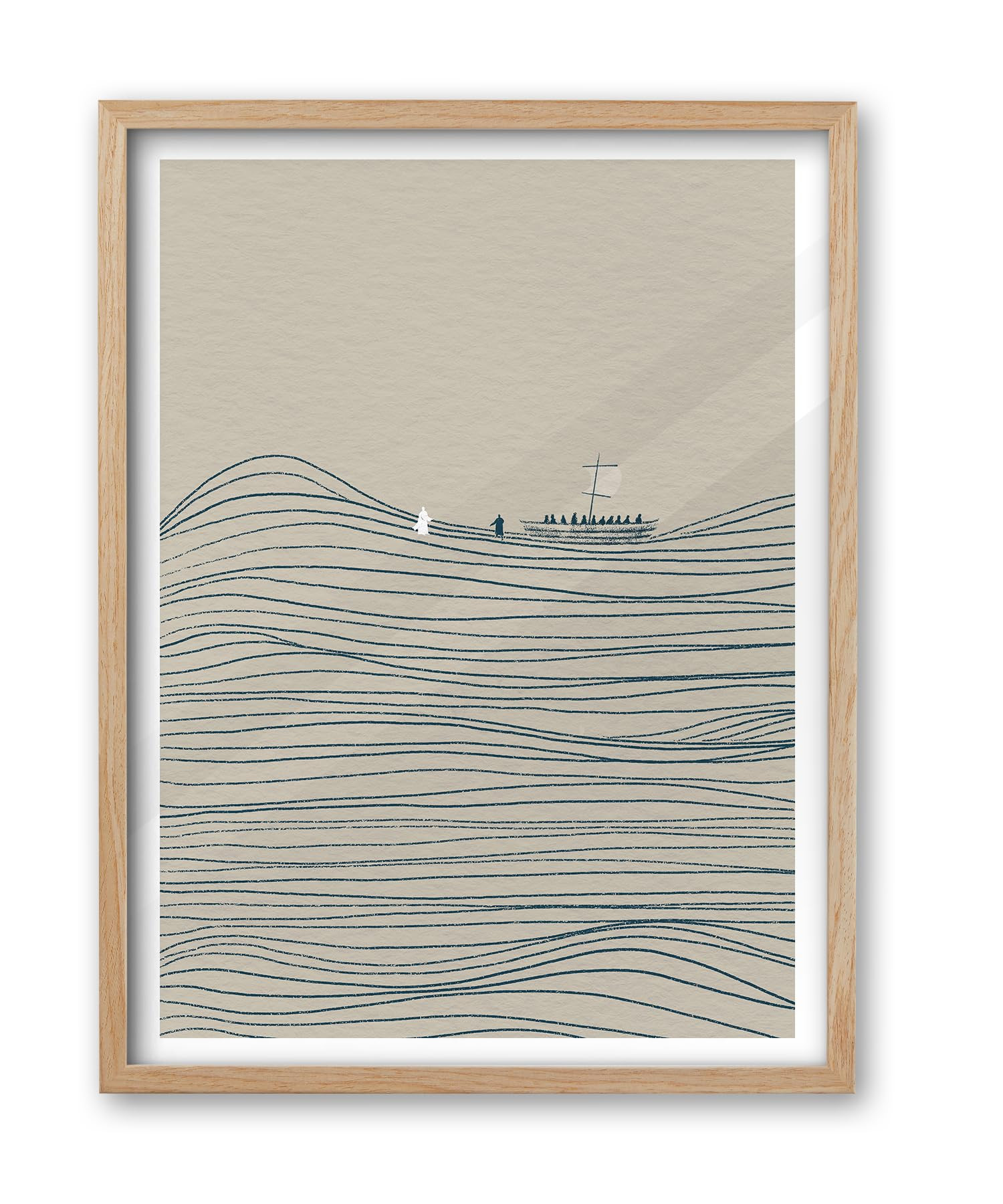 iHery Natural OAK Wood Jesus and Peter Walk on Water Framed Wall Art, 12x16 in Modern Sketch Bibl... | Amazon (US)