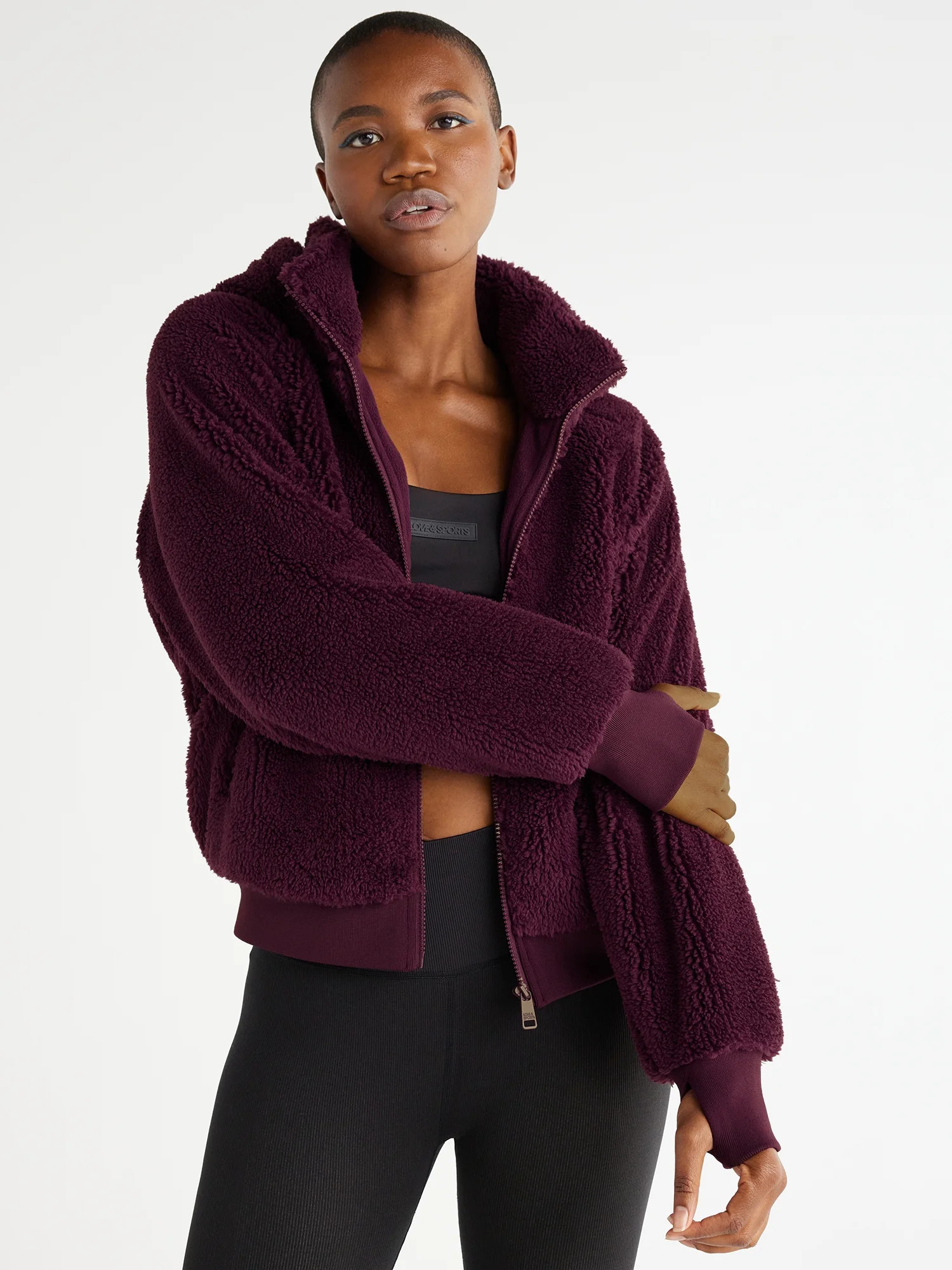 Love & Sports Women’s Faux Sherpa Jacket with Hood, Sizes XS-3XL | Walmart (US)