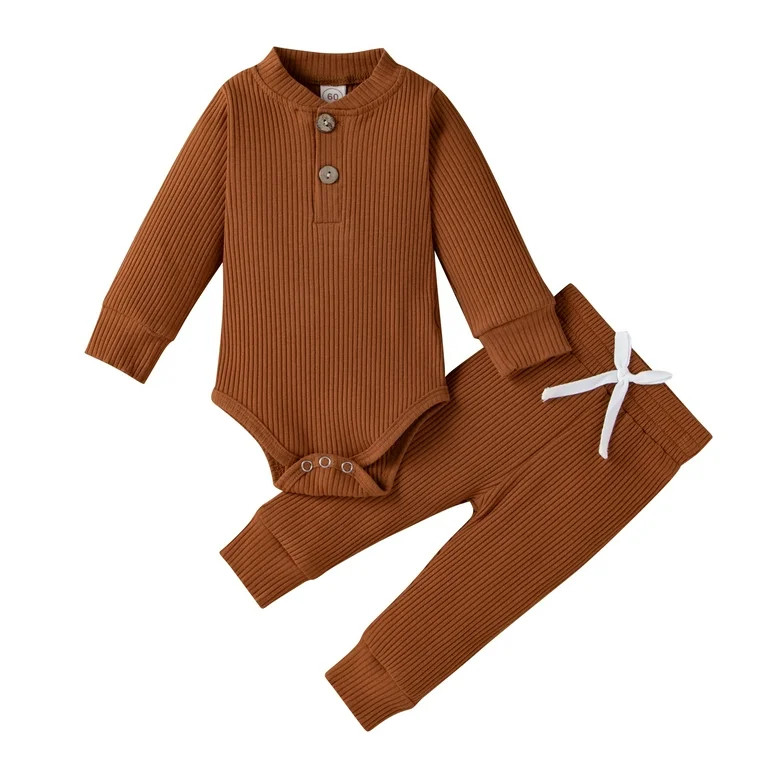 jaweiw Newborn Baby Boy Girl Clothes Ribbed Knitted Cotton Long Sleeve Romper Long Pants Solid Co... | Walmart (US)