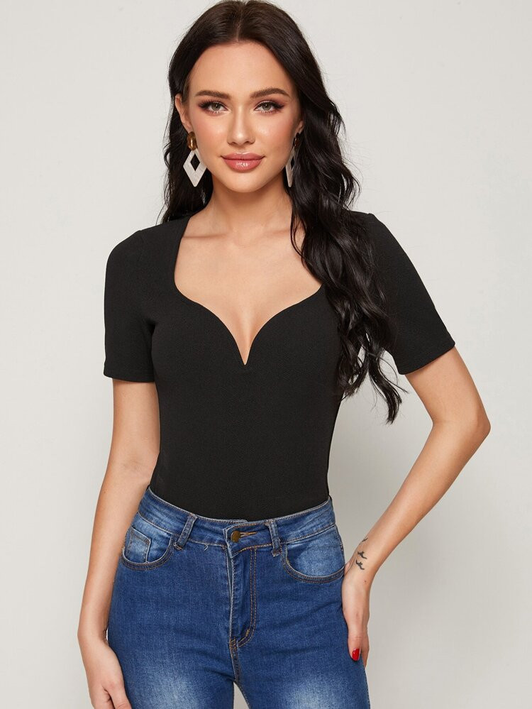 SHEIN Unity Solid Form-Fitting Sweetheart Neck Top | SHEIN