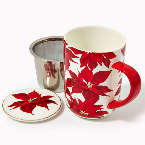 Poinsettia Steeping Lidded Mug | Barnes & Noble