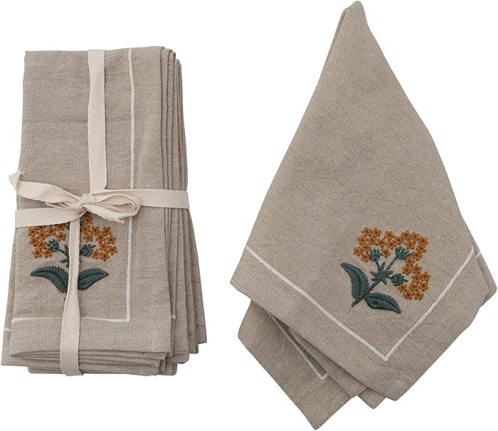 Creative Co-Op Cotton Napkins with Floral Embroidery and French Knots, Set of 4, Multicolor | Amazon (US)