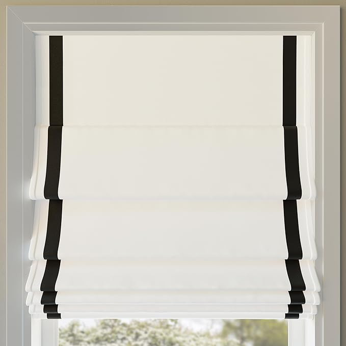 Sun Zero Denna Black Ribbon Border Stripe 100% Blackout Cordless Roman Shade, 39" x 64", Black/Wh... | Amazon (US)