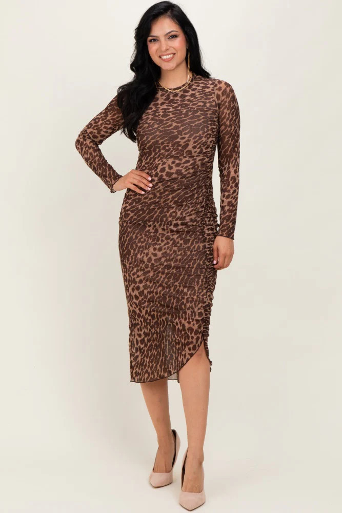 Brown Leopard Print Mesh Dress | PinkBlush Maternity