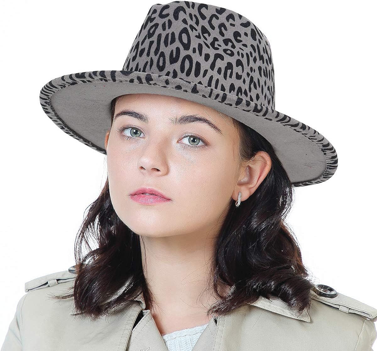 Men & Women Classic Wide Brim Fedora Hat with Belt Buckle Wool Felt Panama Fedora M/L | Amazon (US)