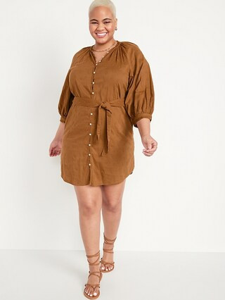 Puff-Sleeve Waist-Defined Embroidered Mini Poet Shirt Dress for Women | Old Navy (US)