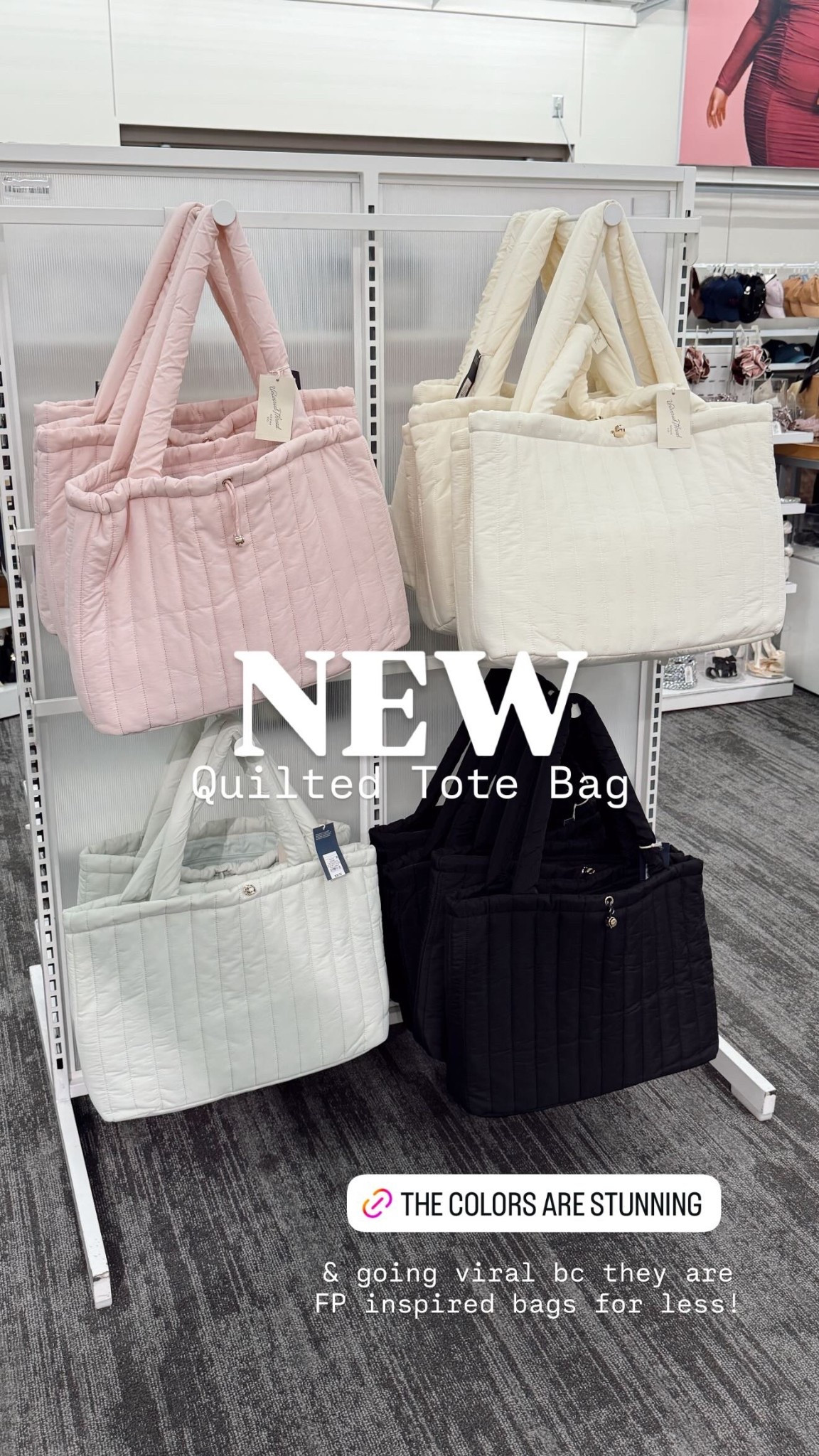 NEW & going viral bc they are FP inspired bags for less!  Quilted Tote Bag