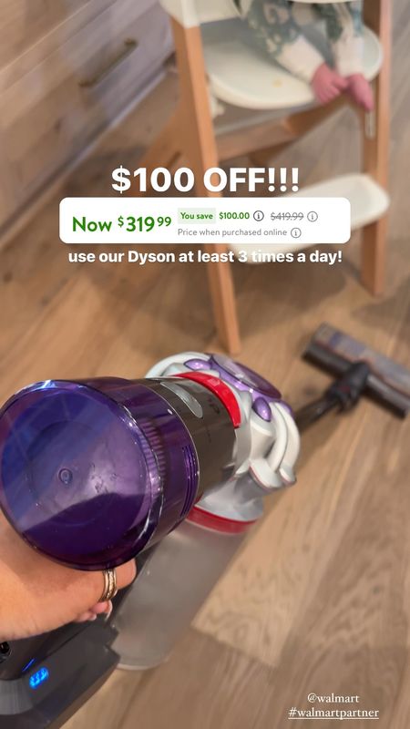 Our Dyson is $100 off right now at @walmart! We use this at least 3 times a day! Easily vacuums up crumbs, dog hair, & debris + it’s cordless! So easy to grab & go! It also takes up minimal space and can be stored hanging on a wall! The one on sale is a different color than ours (ours is an older version), but it’s the same model! #walmartpartner 

#LTKHome #LTKSaleAlert