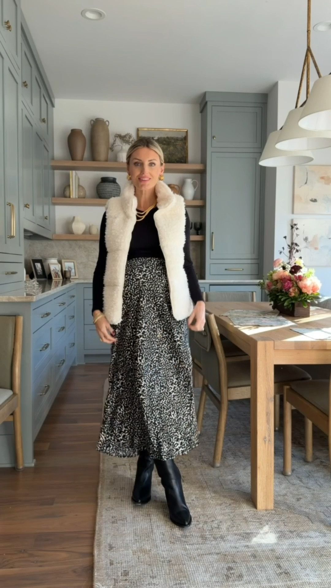 This black & white look will be perfect for Thanksgiving as well as holiday festivities! Wearing size medium in the vest & skirt to accommodate the bump. 

#LTKHoliday #LTKFindsUnder50 #LTKStyleTip