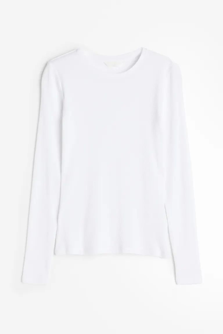 Ribbed Cotton Top - White - Ladies | H&M US | H&M (US + CA)