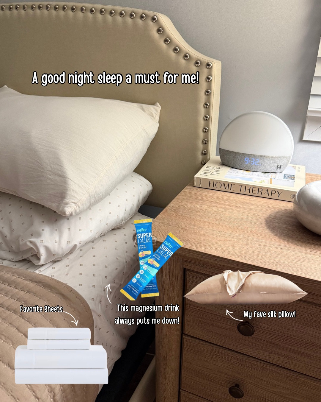 what i use for quality sleep! Nello drink hatch sleep restore slik pillowcase and my fav sheets 

 #LTKfitnessgoals #LTKHome #LTKBeauty