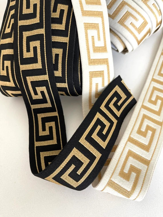 1 1/2" Stretch Greek Key Elastic Stretch Designer Hat Bands Greek Key Elastic Stretch Band Ribbon... | Etsy (US)
