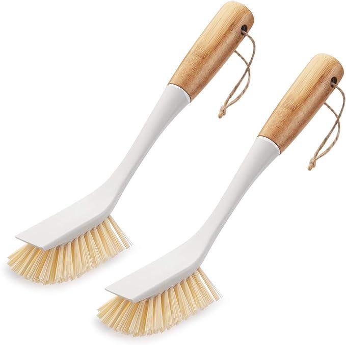 Amazer 2-Pack Dish Brush, Scrub Brush Cleaner with Bamboo Long Handle Good Grip Kitchen Dish Wash... | Amazon (US)