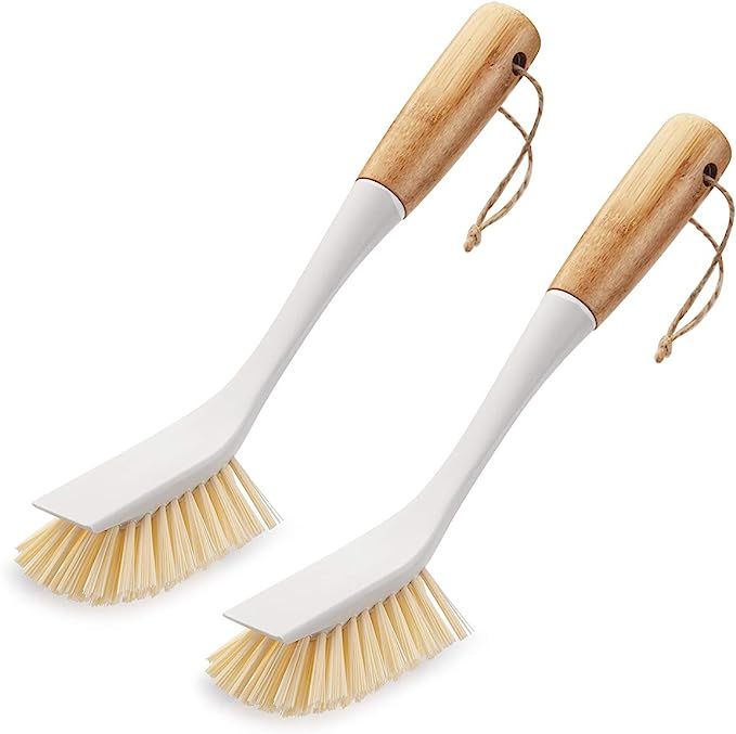 Amazer 2-Pack Dish Brush, Scrub Brush Cleaner with Bamboo Long Handle Good Grip Kitchen Dish Wash... | Amazon (US)