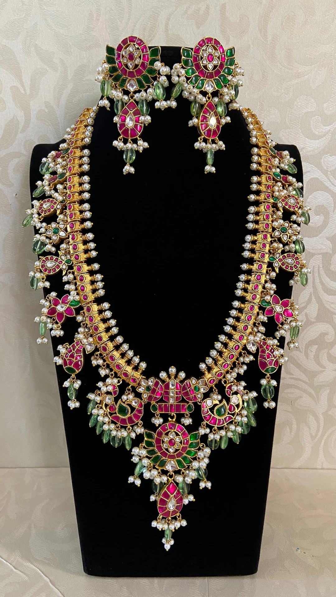 Jadau Kundan Guttapusalu Long Necklace | Guttapusalu Long Necklace | Bridal Jewellery | Indian We... | Etsy (US)