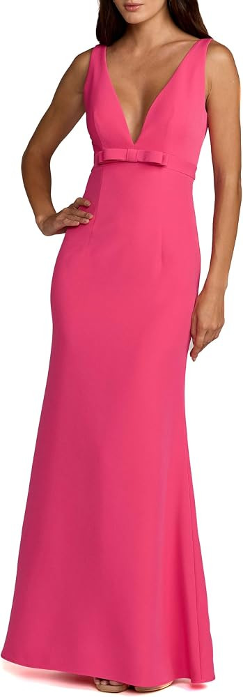 Crepe Sleeveless V Neck Mermaid Gown with Bow | Amazon (US)