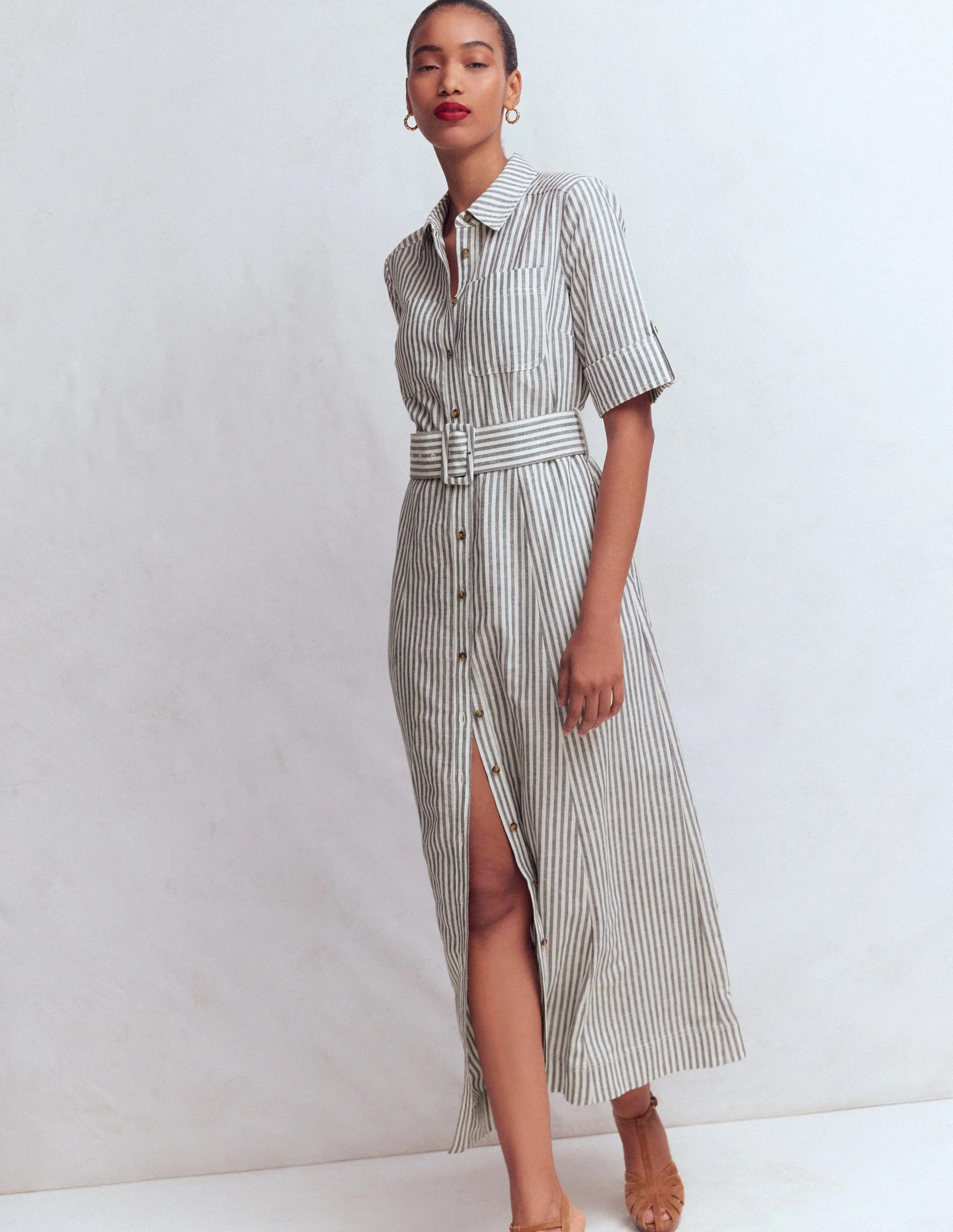 Ora Linen Blend Shirt Dress-Navy Ivory Stripe | Boden (US)