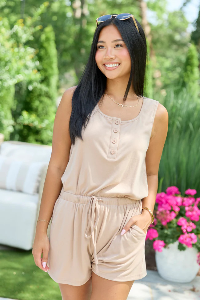 Lucy Taupe Romper | Pink Lily