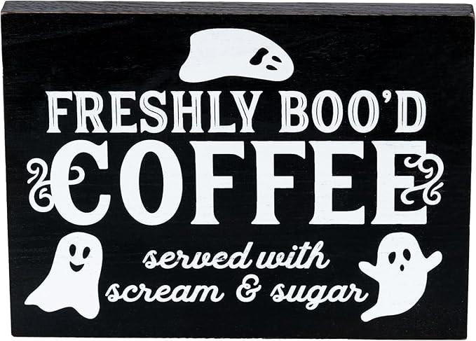 Freshly Boo'd Coffee Halloween Sign Cute Halloween Coffee Bar Decor Wooden Kitchen Decor Accessor... | Amazon (US)