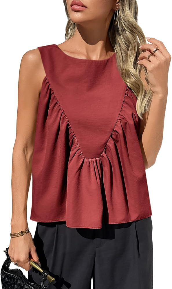 Cicy Bell Womens Peplum Babydoll Tank Tops Summer Sleeveless Loose T Shirts Casual Shirred Flowy ... | Amazon (US)